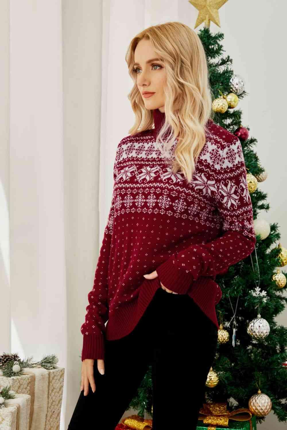 Christmas Snowflake Fair Isle Turtleneck Sweater - Sweater