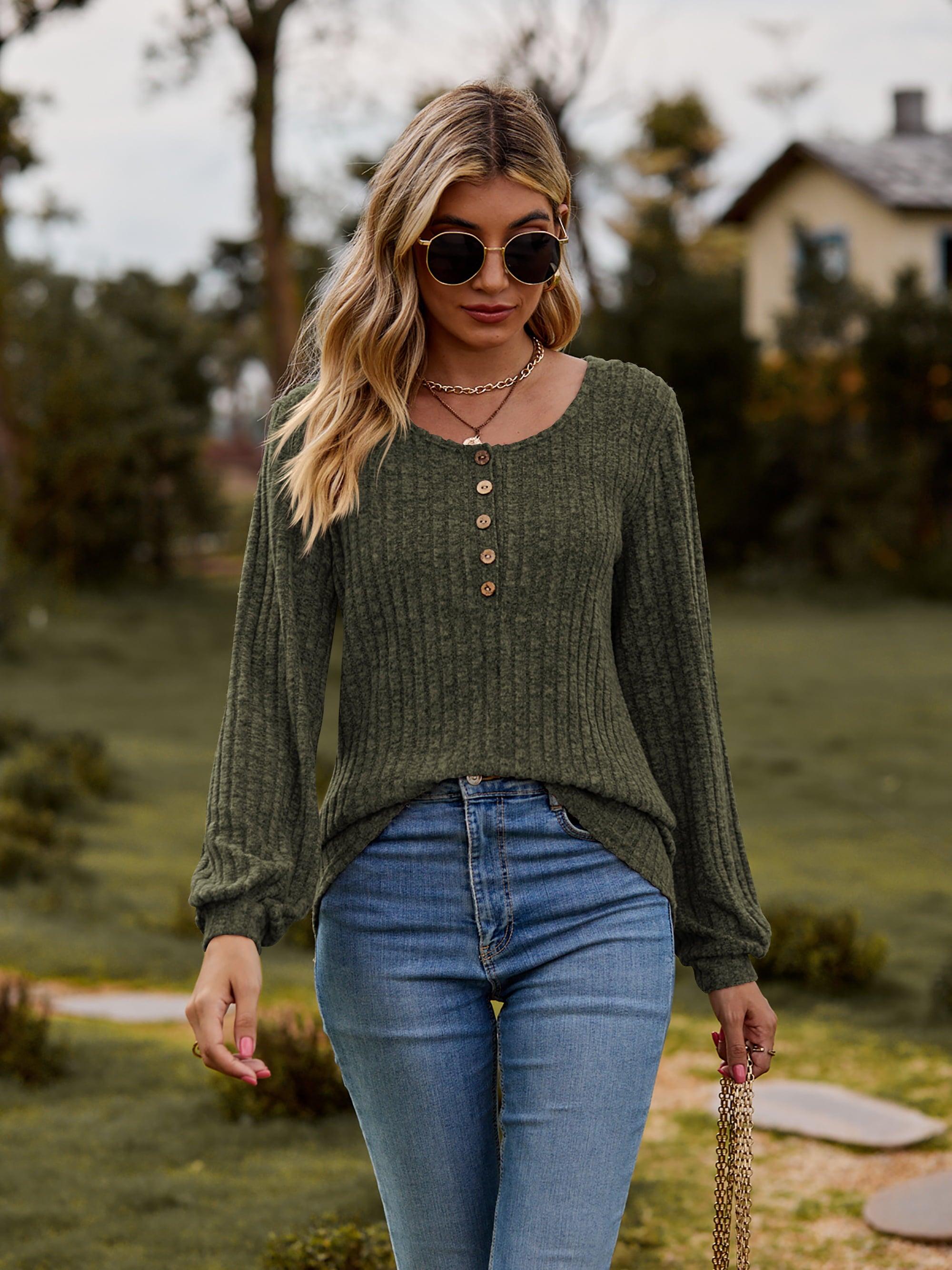 Scoop Neck Button-Down Long Sleeve Top - Top