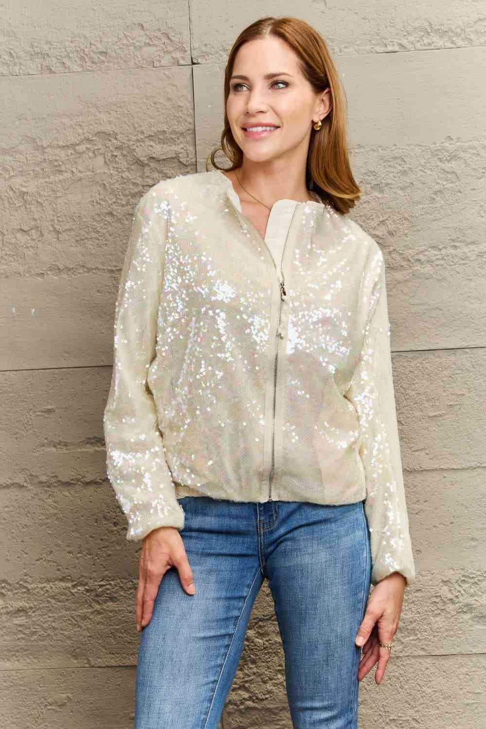 Sequin Zip-Up Jacket - Jacket