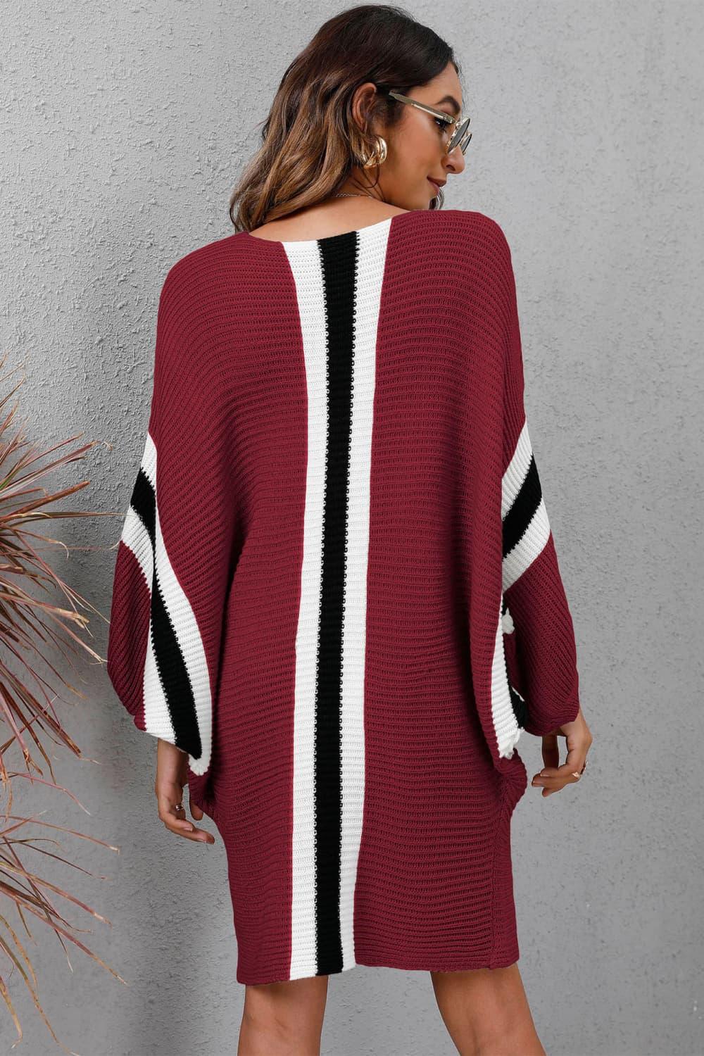 Ribbed Round Neck Long Sleeve Sweater Dress - Dresses