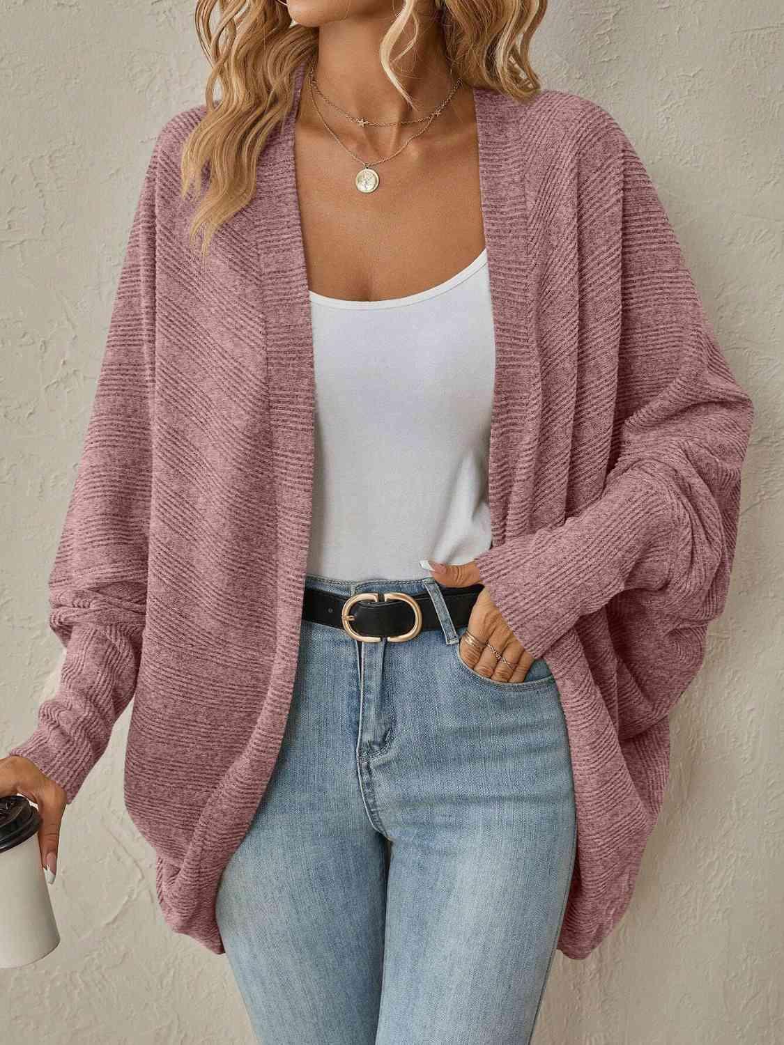 Open Front Dropped Shoulder Cardigan - Cardigan