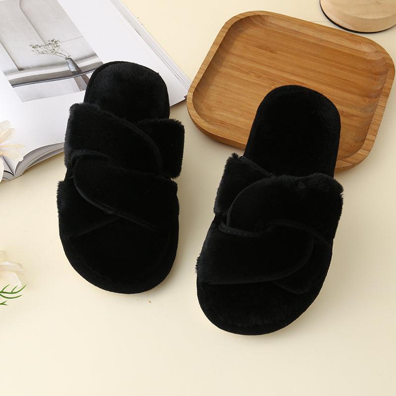 Faux Fur Twisted Strap Slippers - Slippers