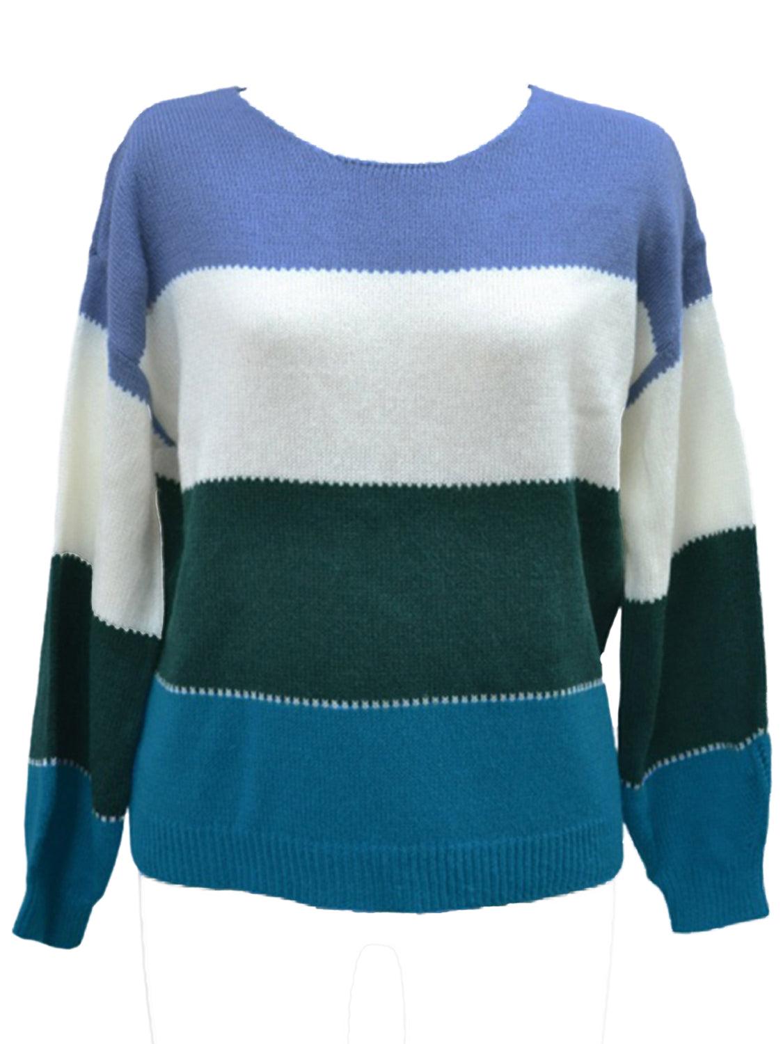 Color Block Round Neck Sweater - Sweater