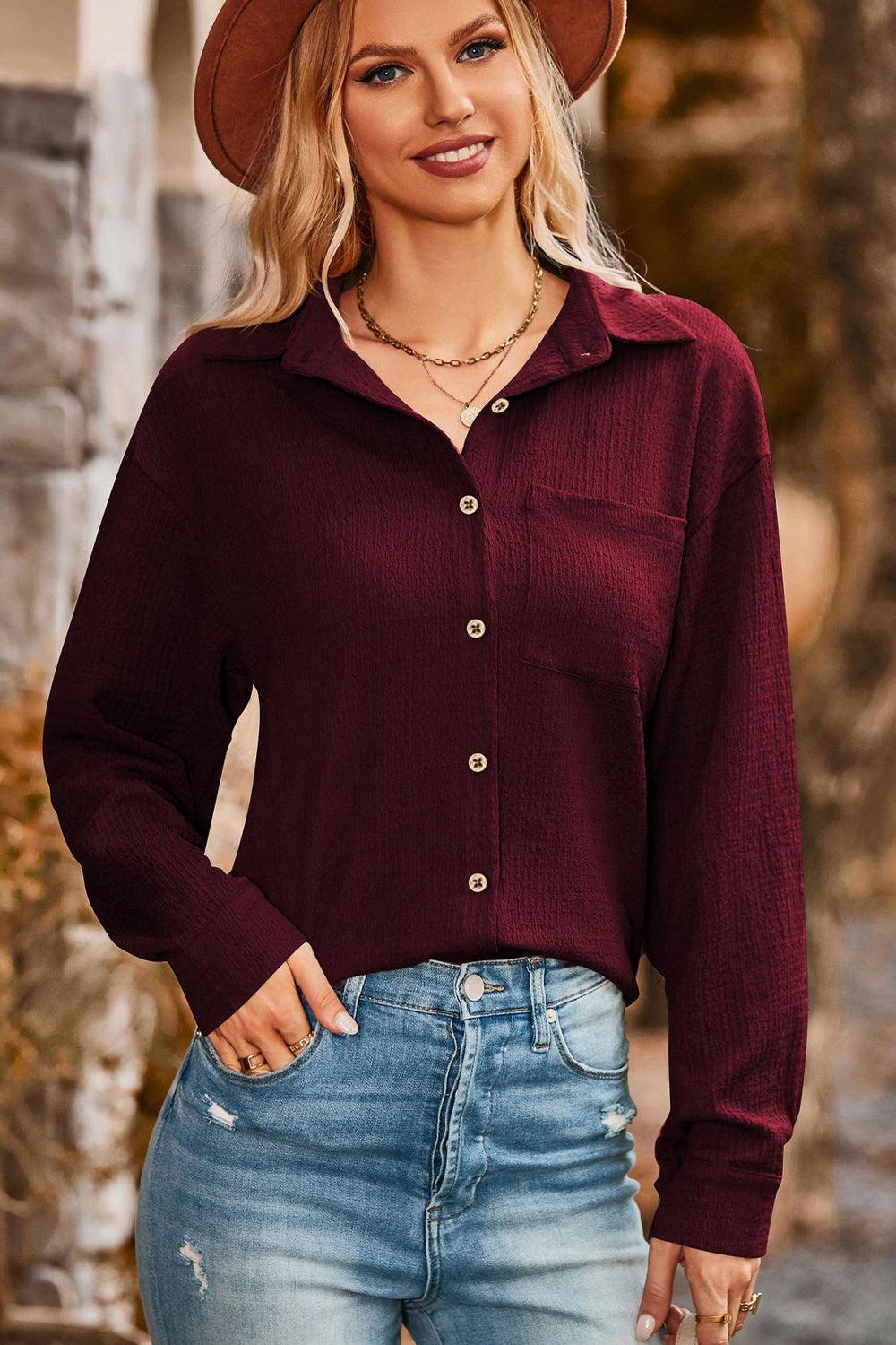 Twisted Collared Neck Long Sleeve Shirt - Shirt