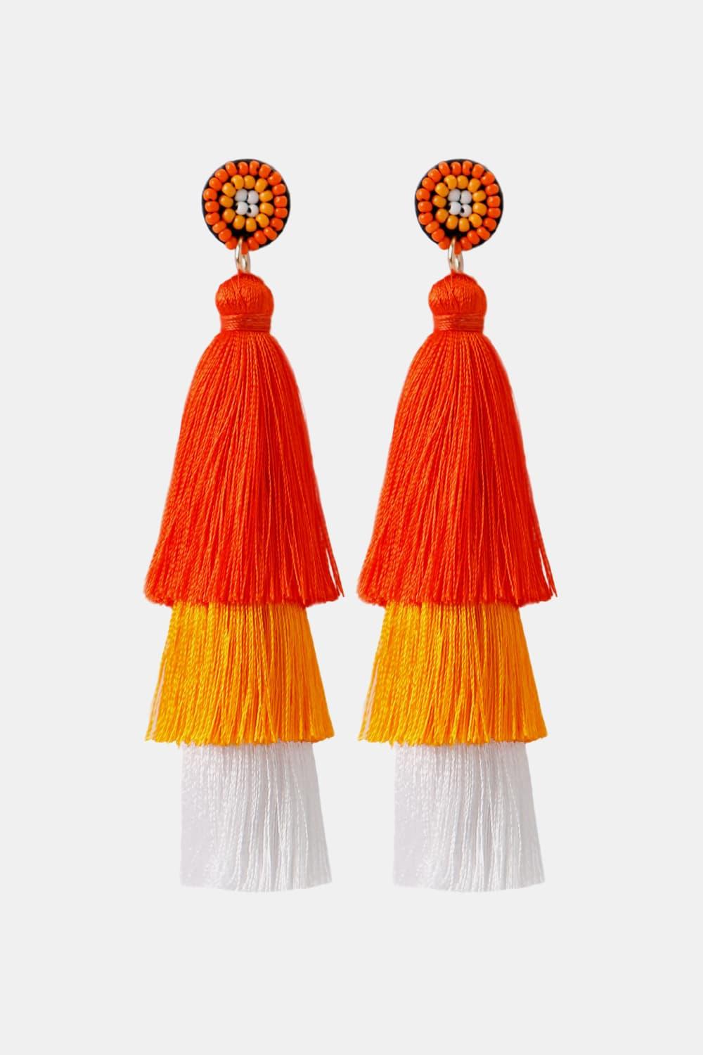 Baeds Detail Triple Layered Tassel Earring - Earring