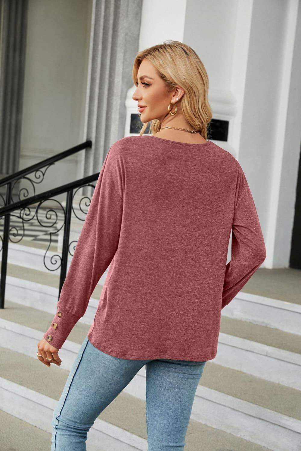 V-Neck Long Sleeve Top - Top