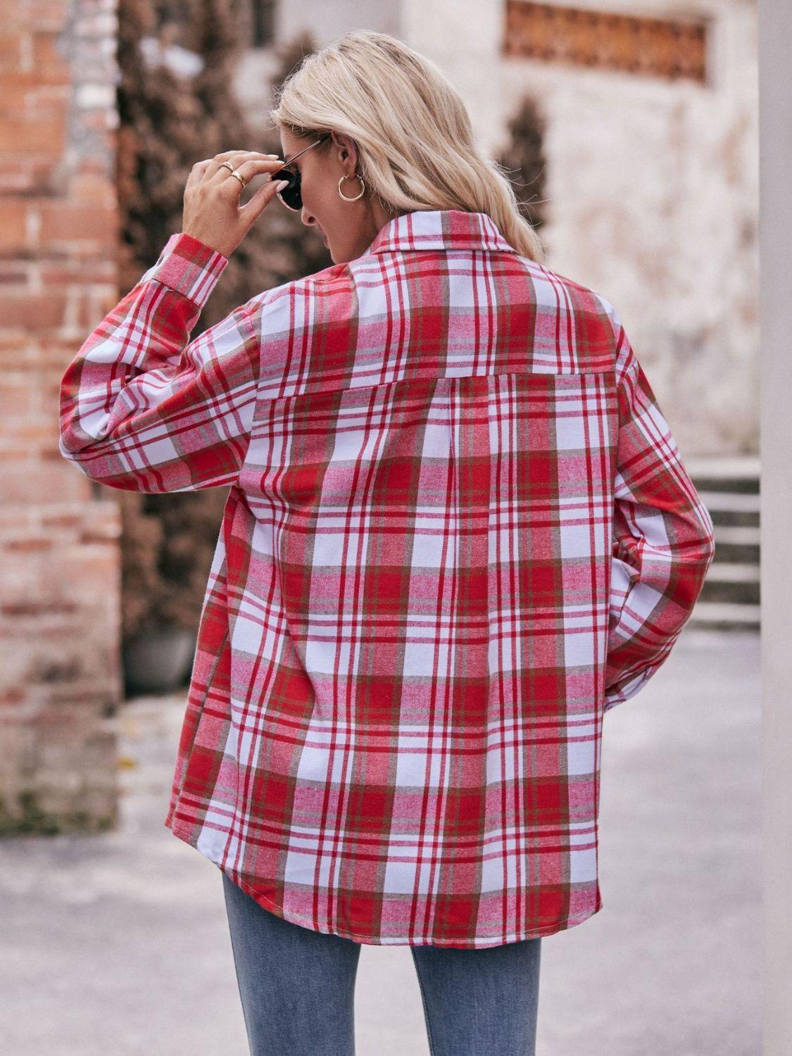 Plaid Dropped Shoulder Longline Oversized Shirt - Shirt