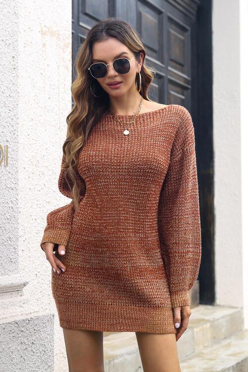 Drop Shoulder Lantern Sleeve Sweater Dress - Dresses