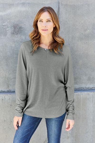 Double Take Round Neck Long Sleeve Top - Top