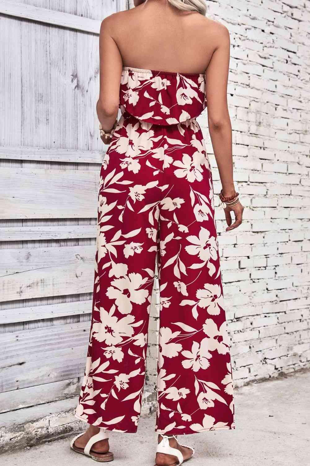 Floral Strapless Wide Leg Jumpsuit - Jumpsuit