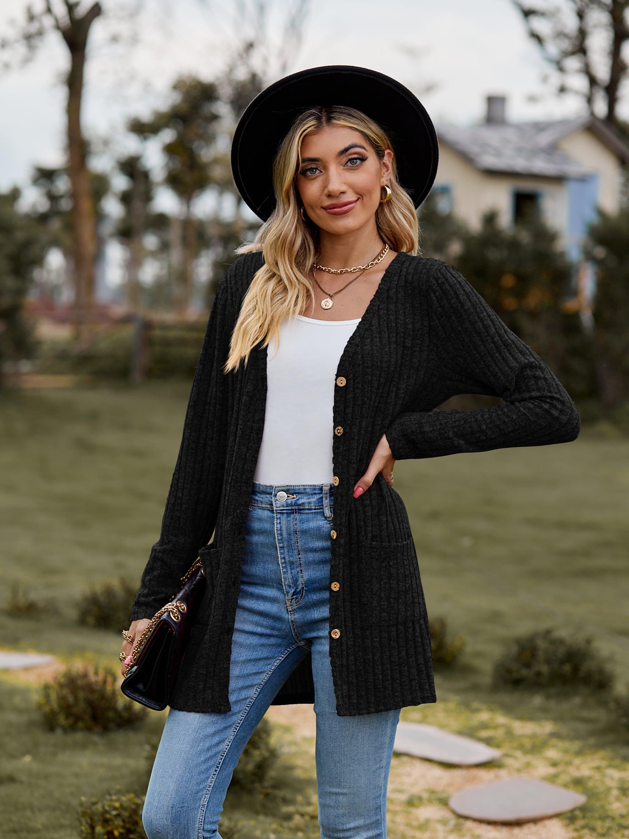 Ribbed Button-UP Cardigan with Pockets - Cardigan