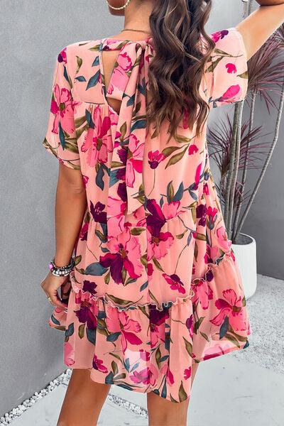 Floral Tiered Round Neck Mini Dress - Dresses