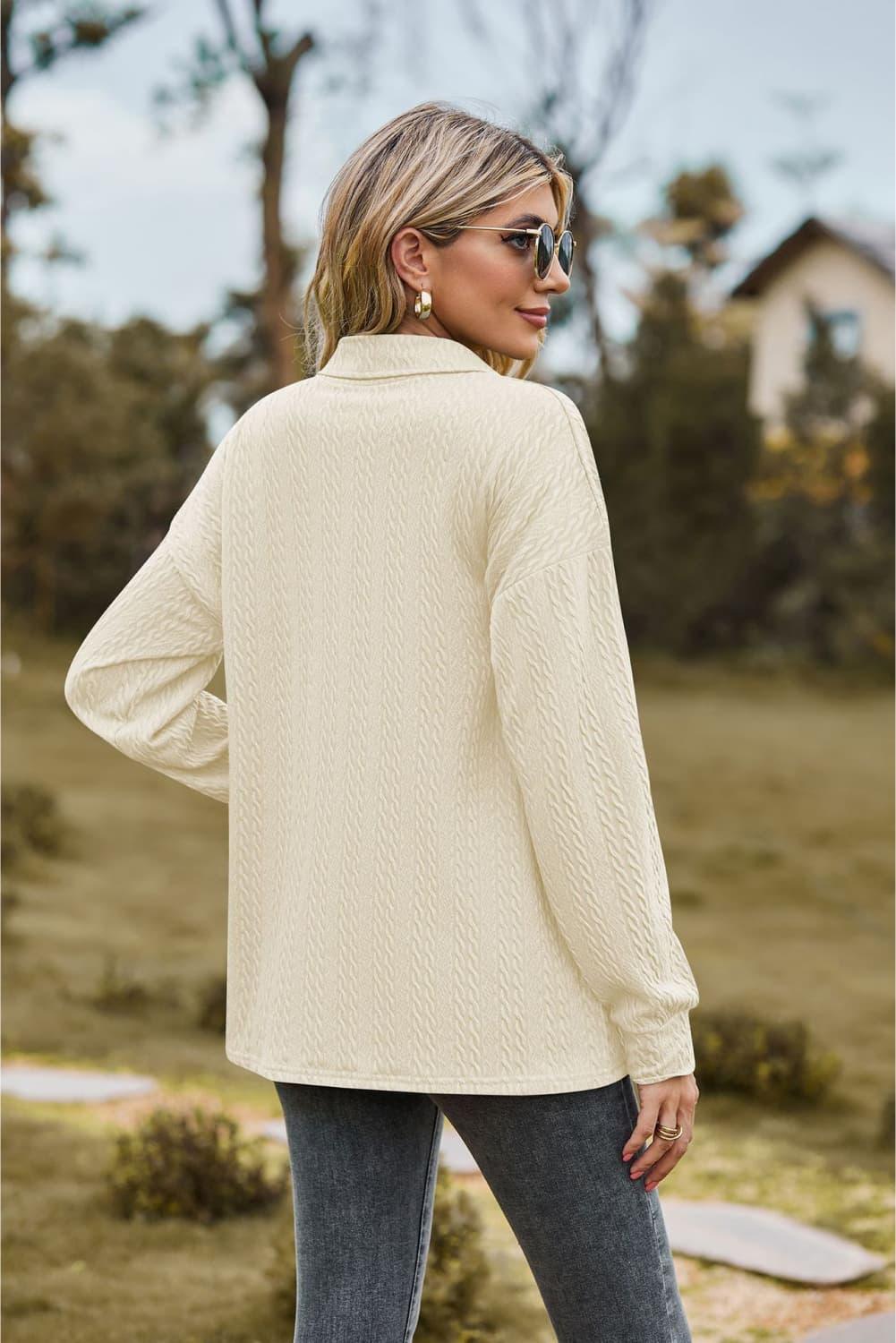 Collared Neck Long Sleeve Buttoned Top - Top