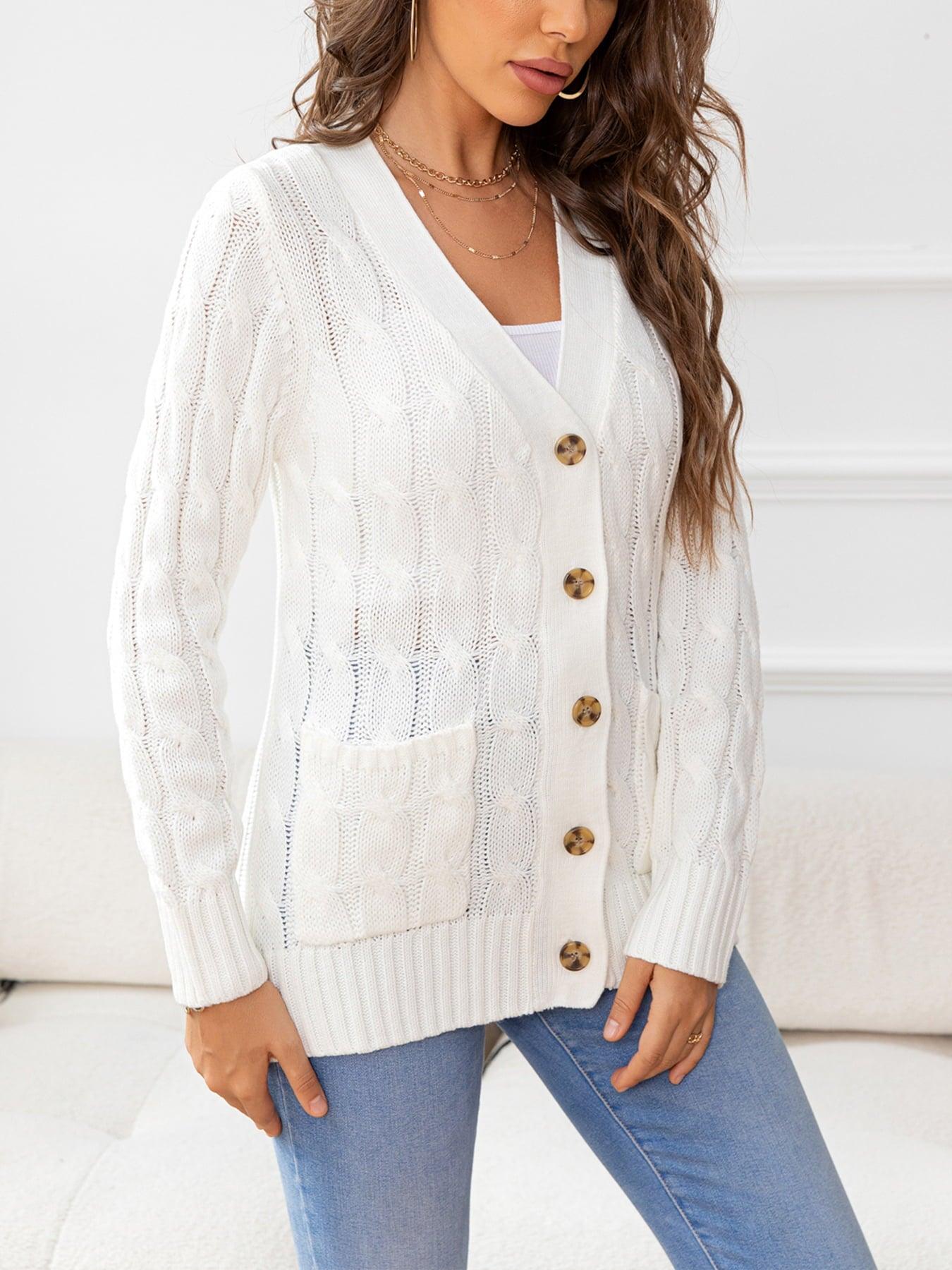 Button Down Cable-Knit Cardigan - Cardigan