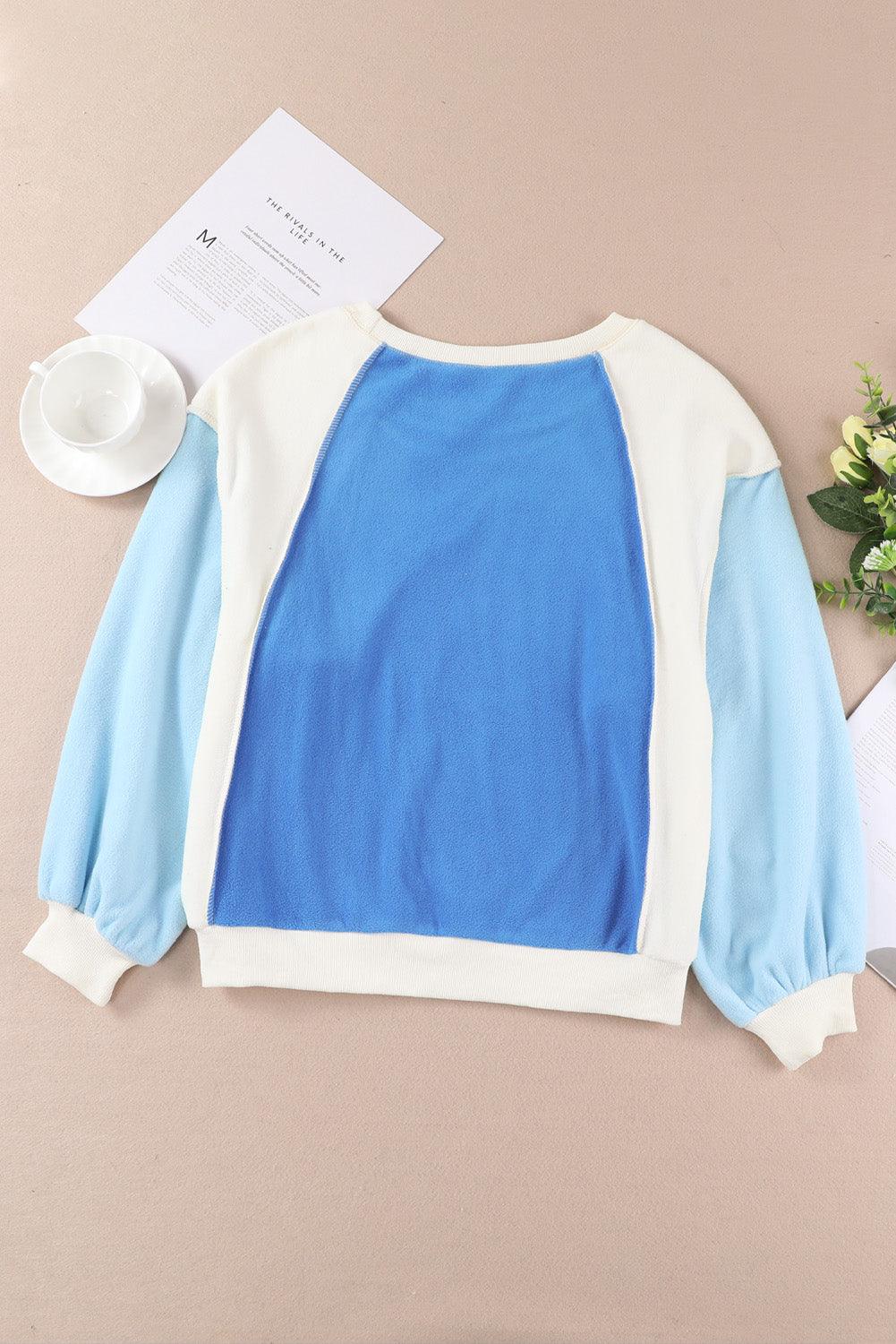 Round Neck Dropped Shoulder Color Block Sweatshirt - Sweatshirt