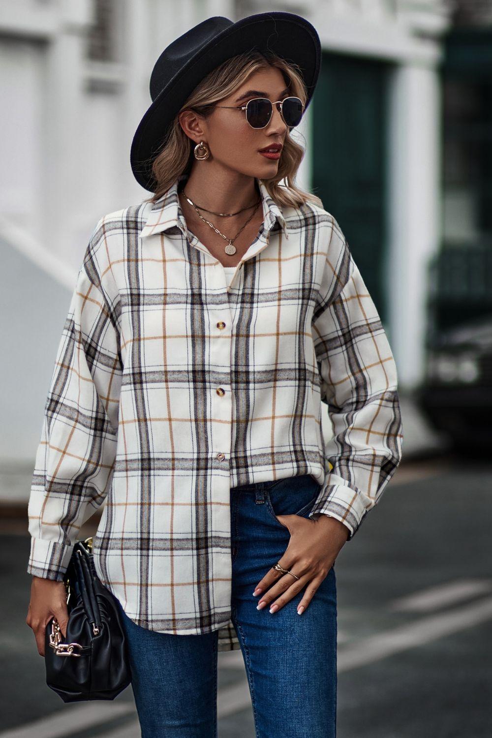 Plaid Collared Long Sleeve Shirt - Shirt