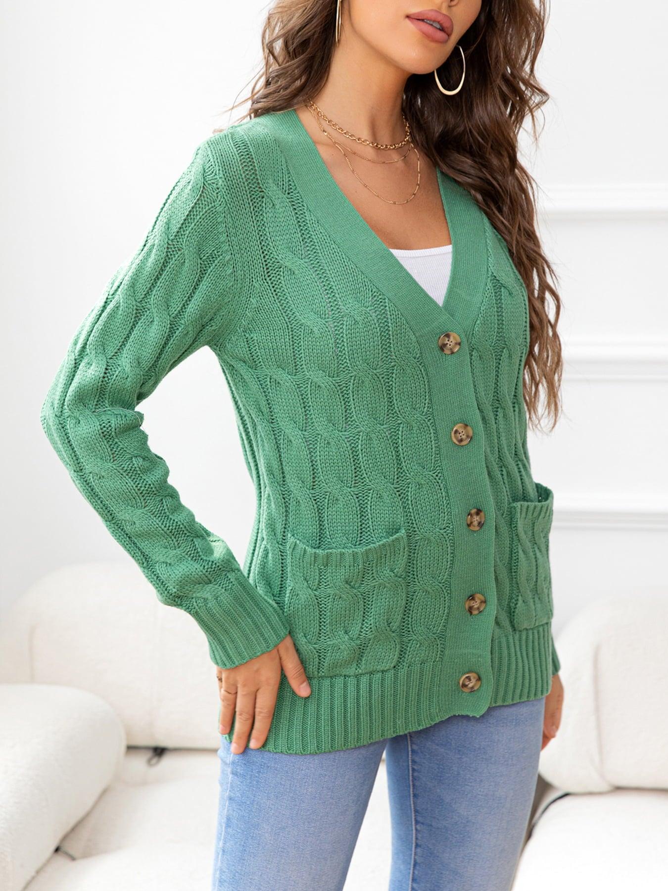 Button Down Cable-Knit Cardigan - Cardigan