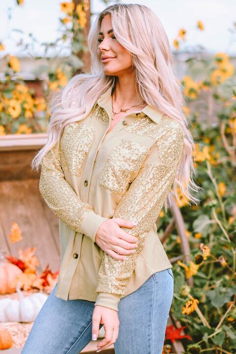 Sequin Long Sleeve Shirt - Shirt