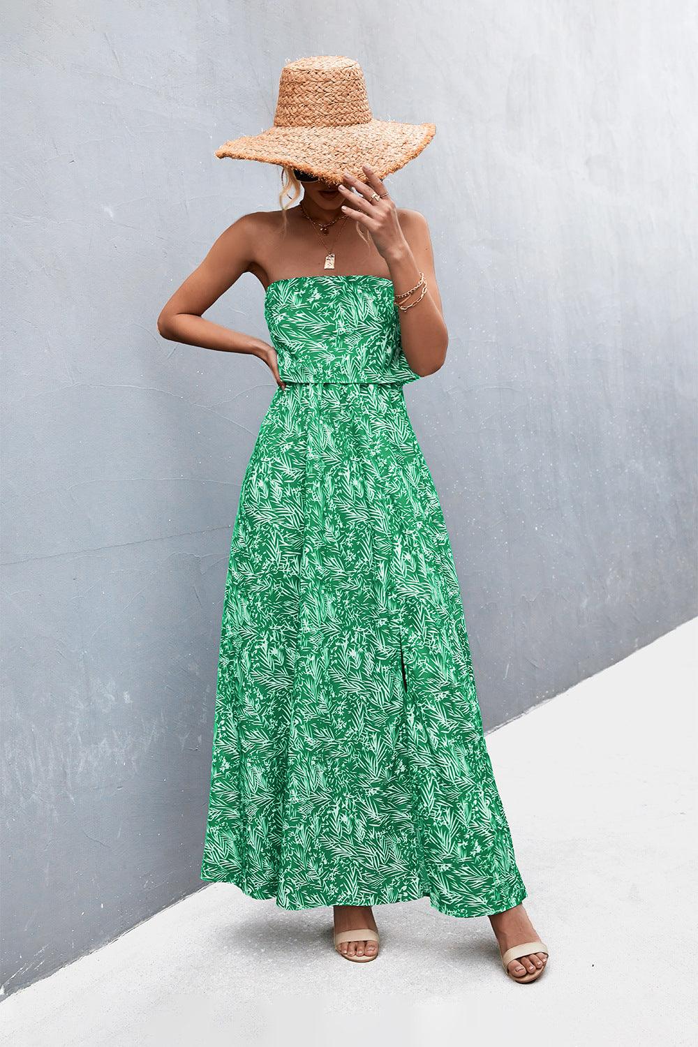 Layered Strapless Split Maxi Dress - Dresses