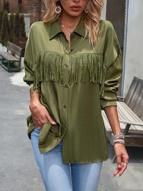 Buttoned Tassel Collared Neck Shirt - Shirt