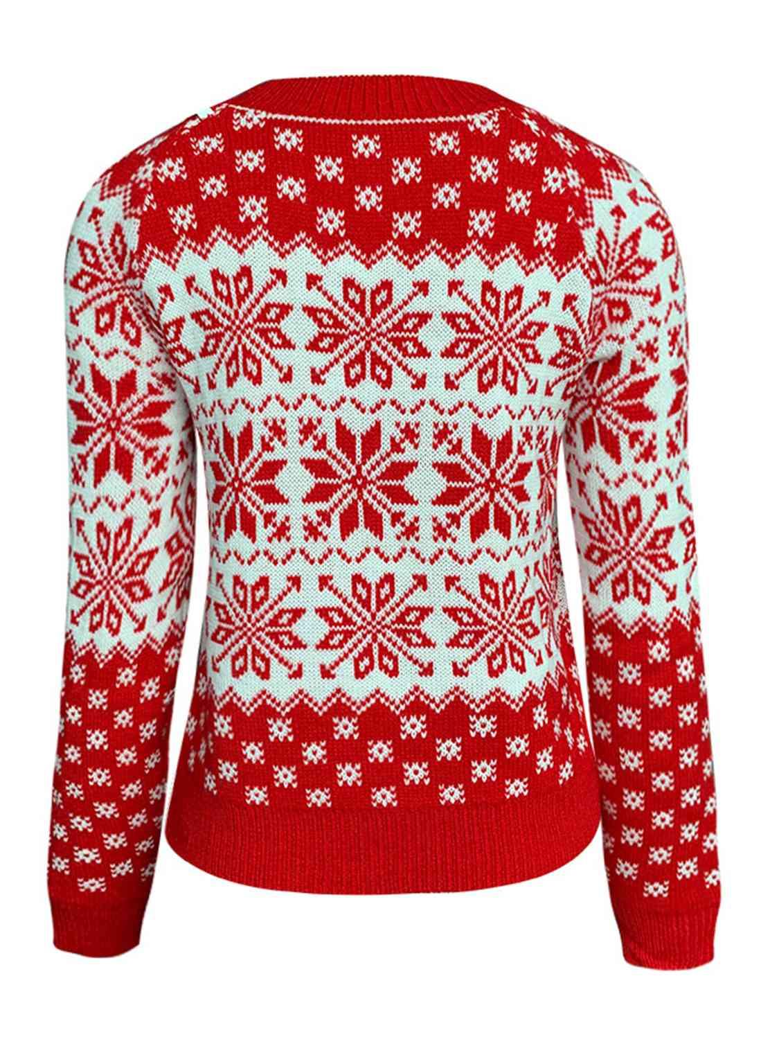 Christmas Snowflake Round Neck Sweater - Sweater