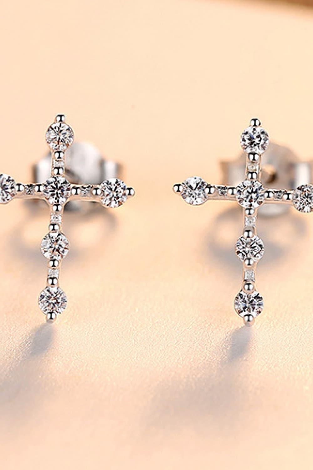 Zircon Cross 925 Sterling Silver Earrings - Earring