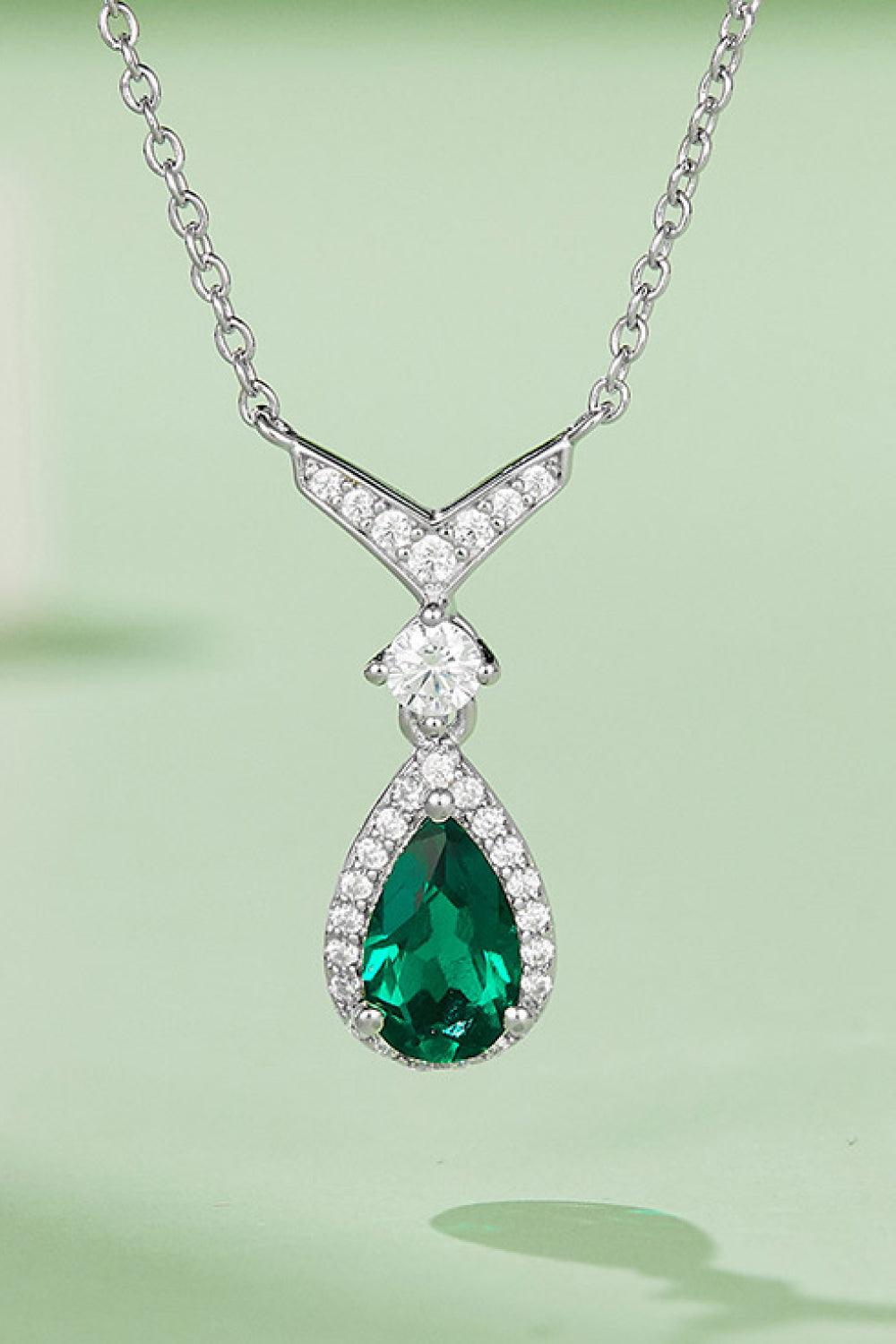 Lab-Grown Emerald Teardrop Necklace - Necklace