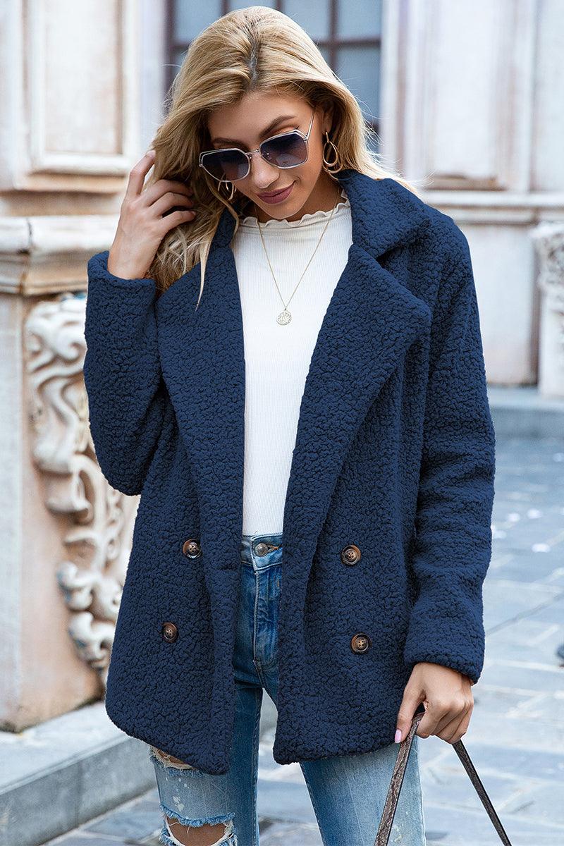 Full Size Lapel Collar Sherpa Coat - Coat