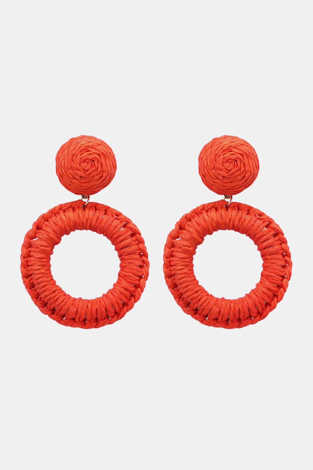 Round Shape Raffia Grass Dangle Earrings - Earring