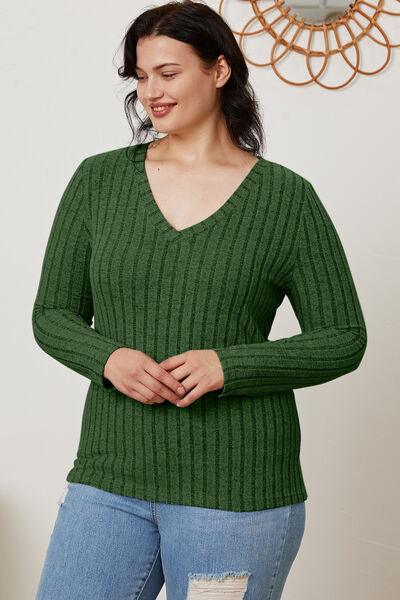 Basic Bae Ribbed V-Neck Long Sleeve Top - Top