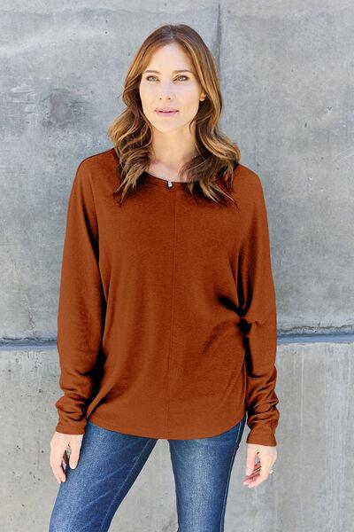 Double Take Round Neck Long Sleeve Top - Top