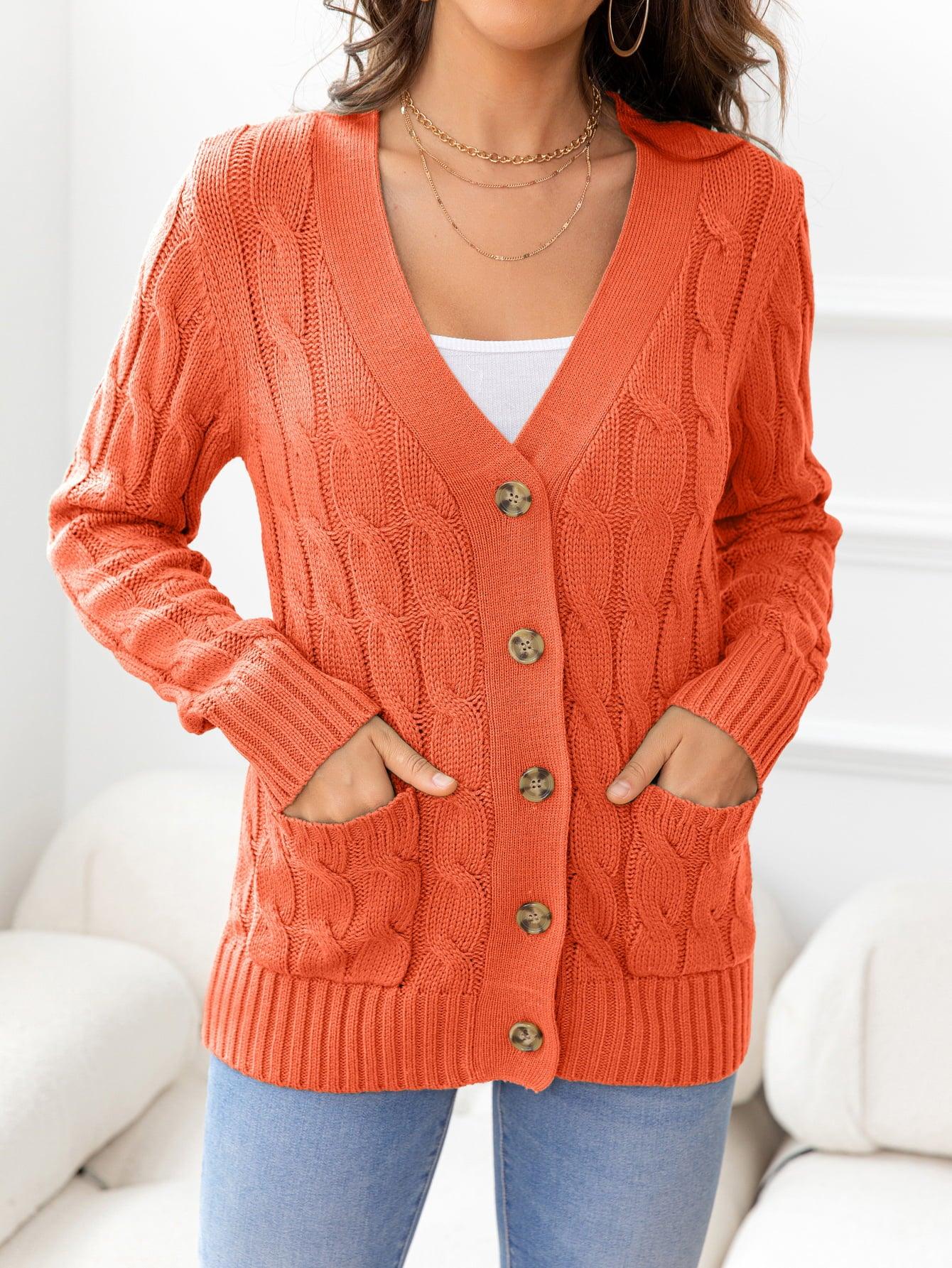 Button Down Cable-Knit Cardigan - Cardigan