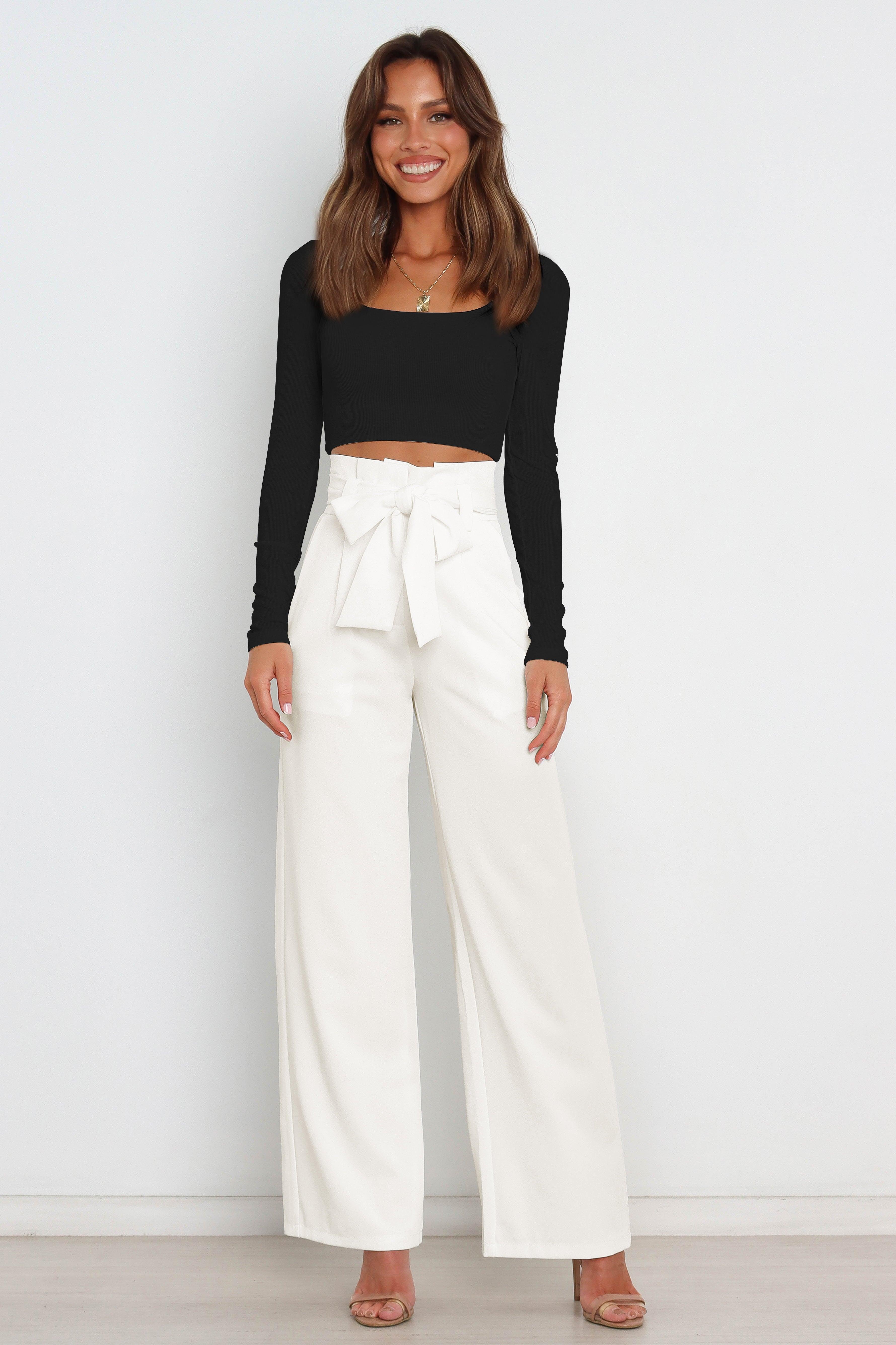 Tie Front Paperbag Wide Leg Pants - Pant