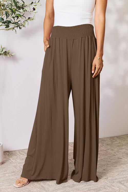 Double Take Smocked Waistband Wide Leg Pants - Pant