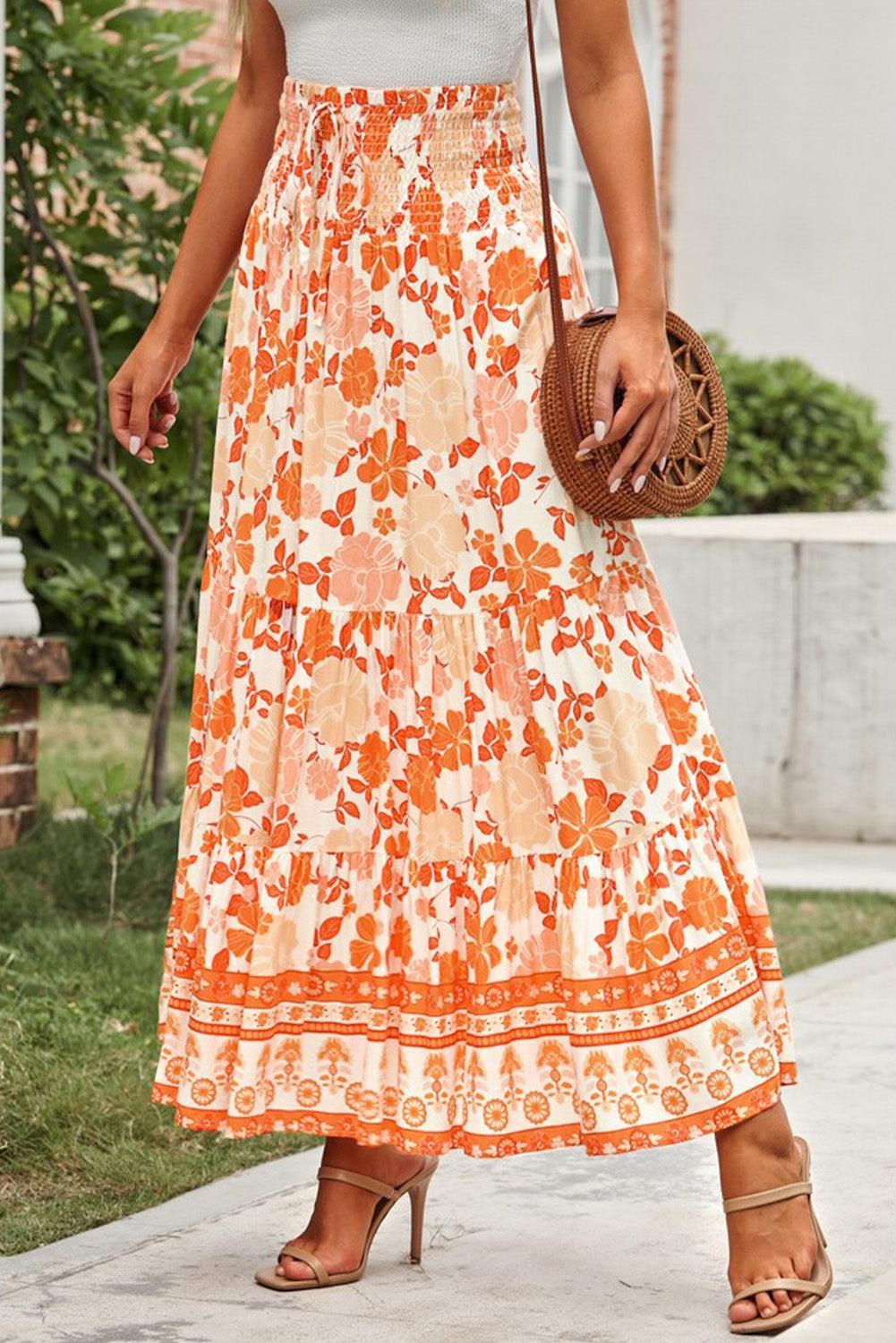 Floral Smocked Tiered Maxi Skirt - Skirt