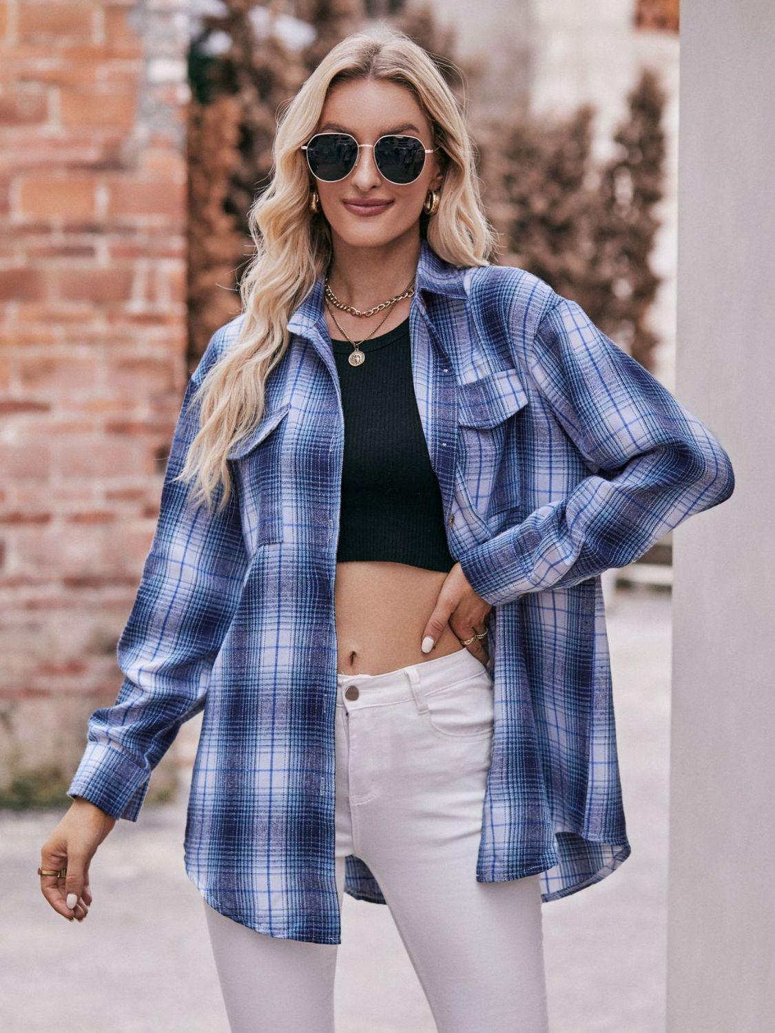 Plaid Dropped Shoulder Longline Oversized Shirt - Shirt