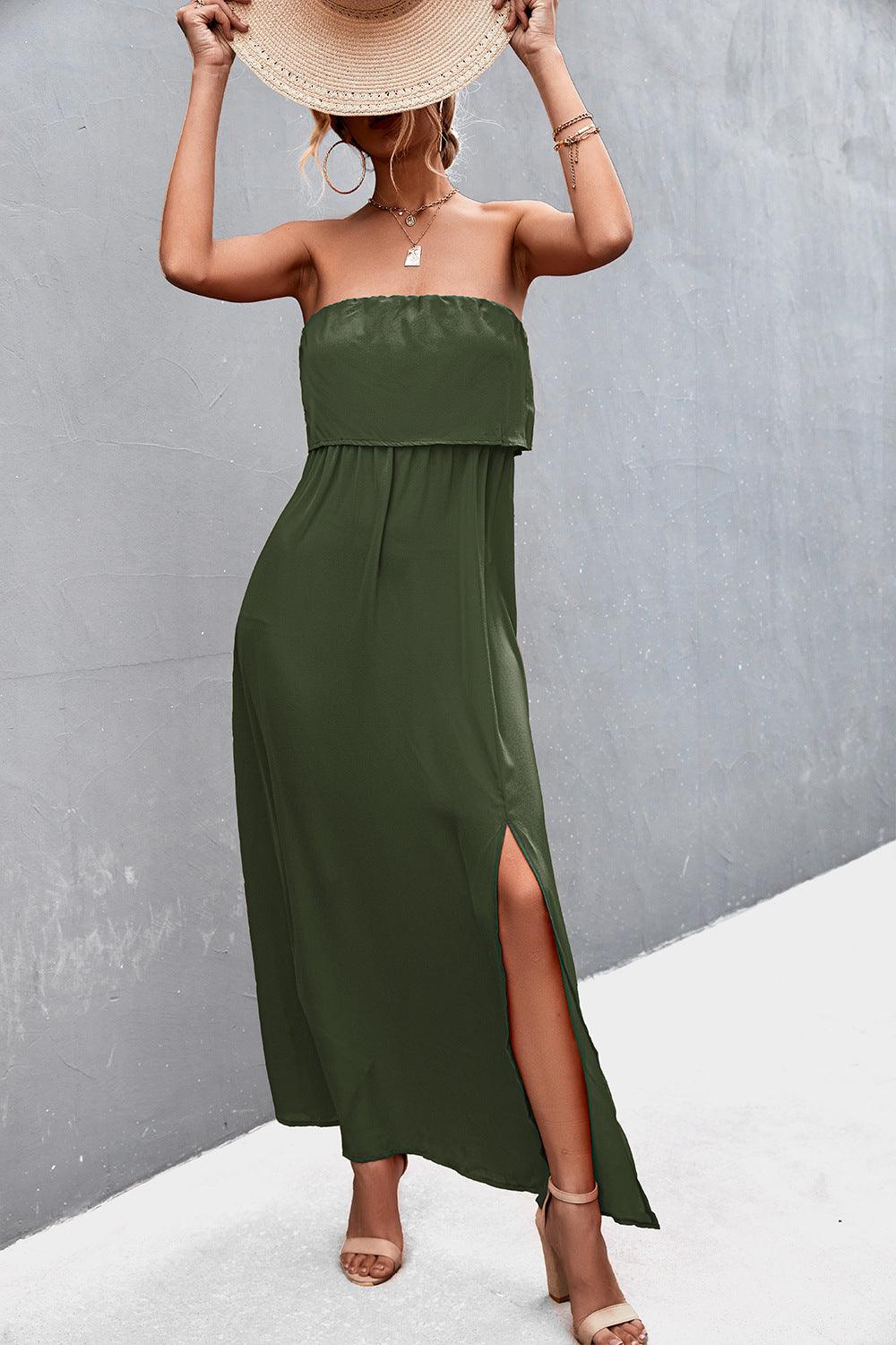 Layered Strapless Split Maxi Dress - Dresses