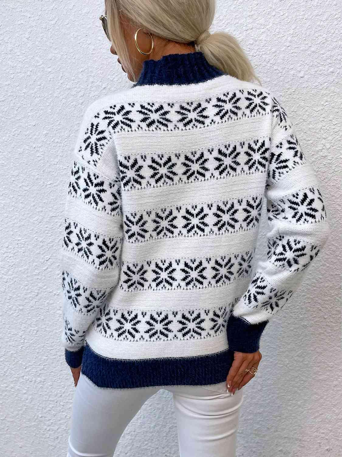 Christmas Snowflake Mock Neck Sweater - Sweater