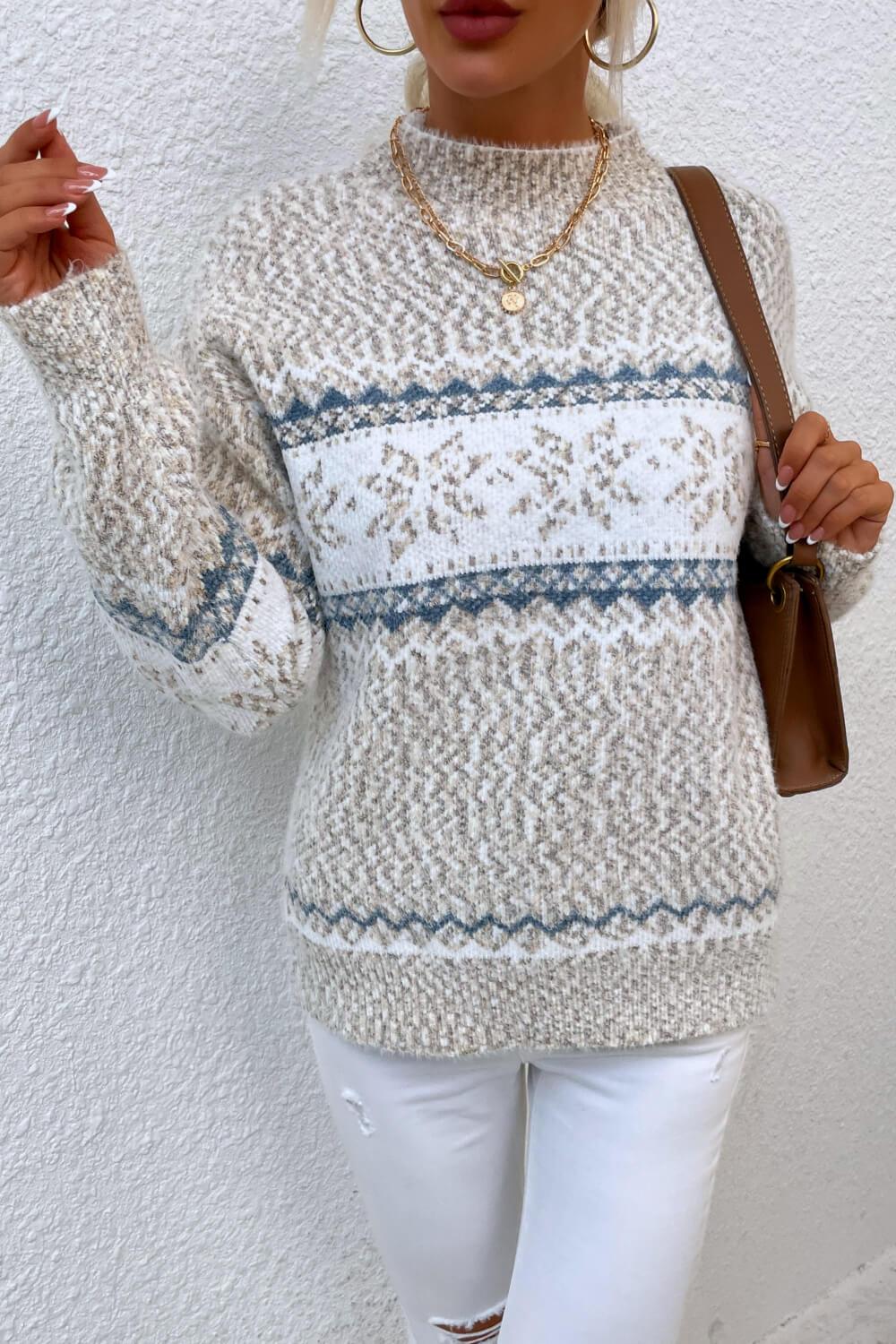 Christmas Snowflake Mock Neck Sweater - Sweater