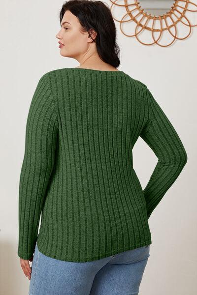 Basic Bae Ribbed V-Neck Long Sleeve Top - Top