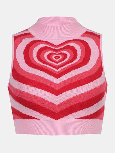 Heart Mock Neck Sweater Vest - Sweater