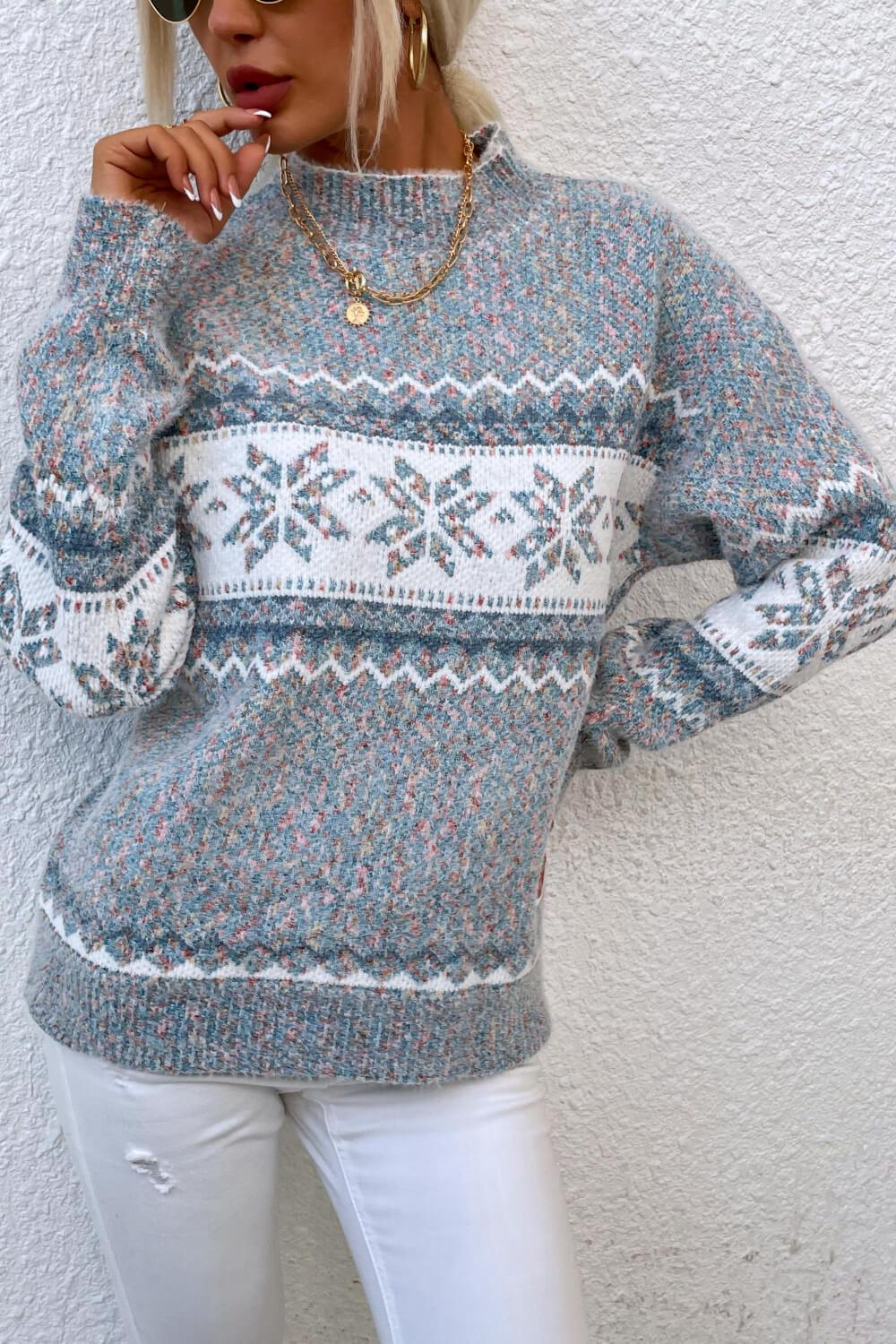 Christmas Snowflake Mock Neck Sweater - Sweater