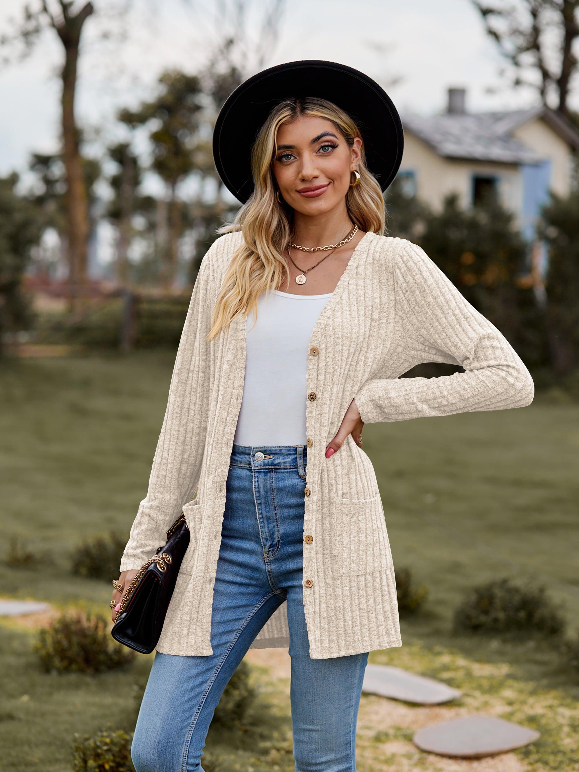 Ribbed Button-UP Cardigan with Pockets - Cardigan