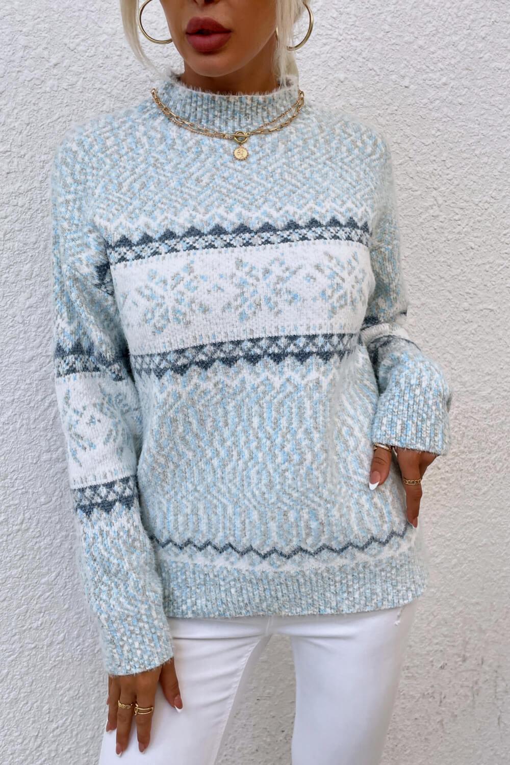 Christmas Snowflake Mock Neck Sweater - Sweater