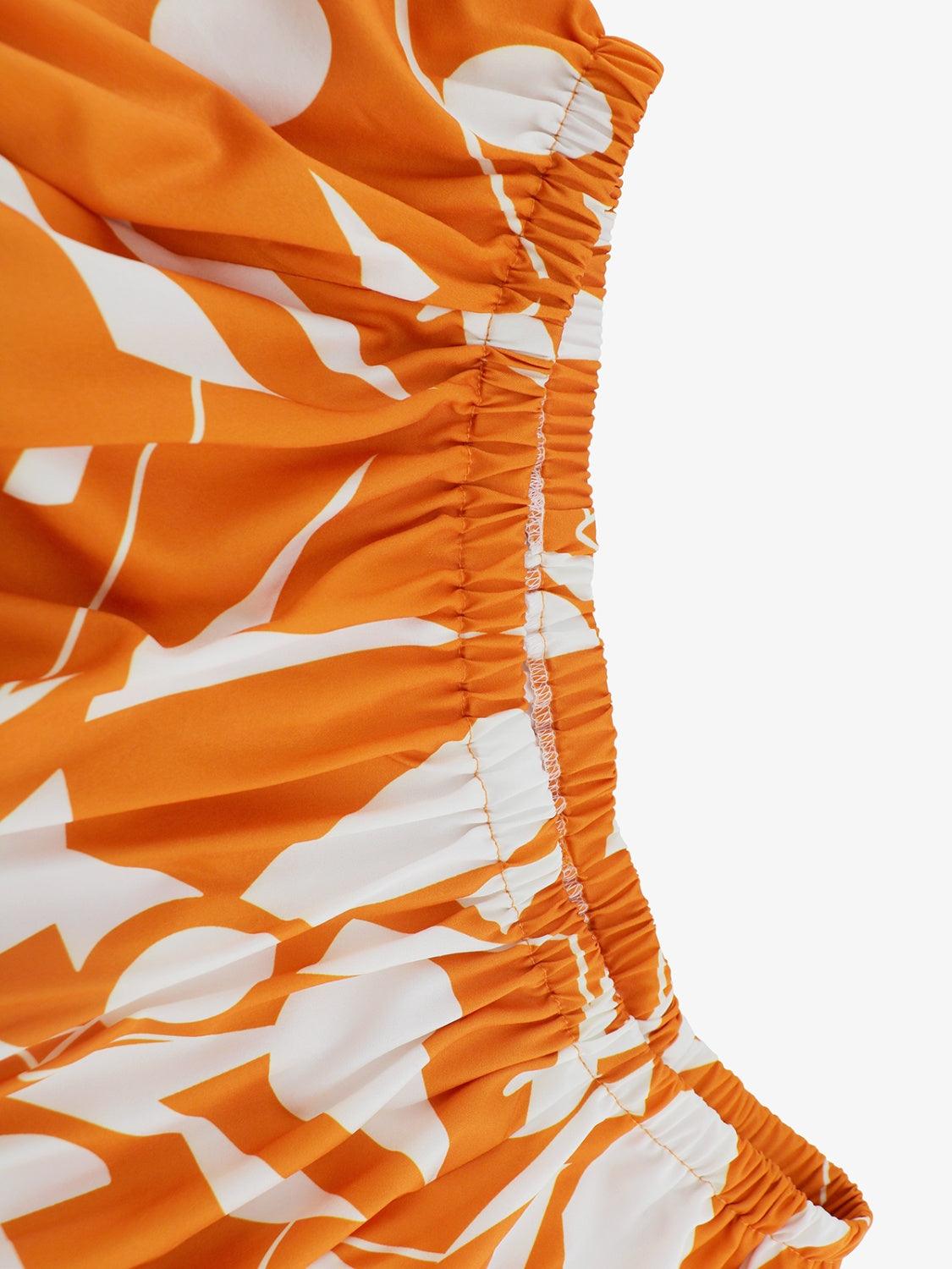 Printed Off-Shoulder Balloon Sleeve Midi Dress - Dresses