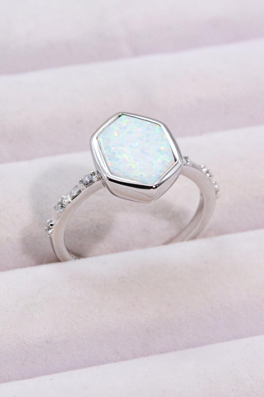 Opal Hexagon 925 Sterling Silver Ring - Ring