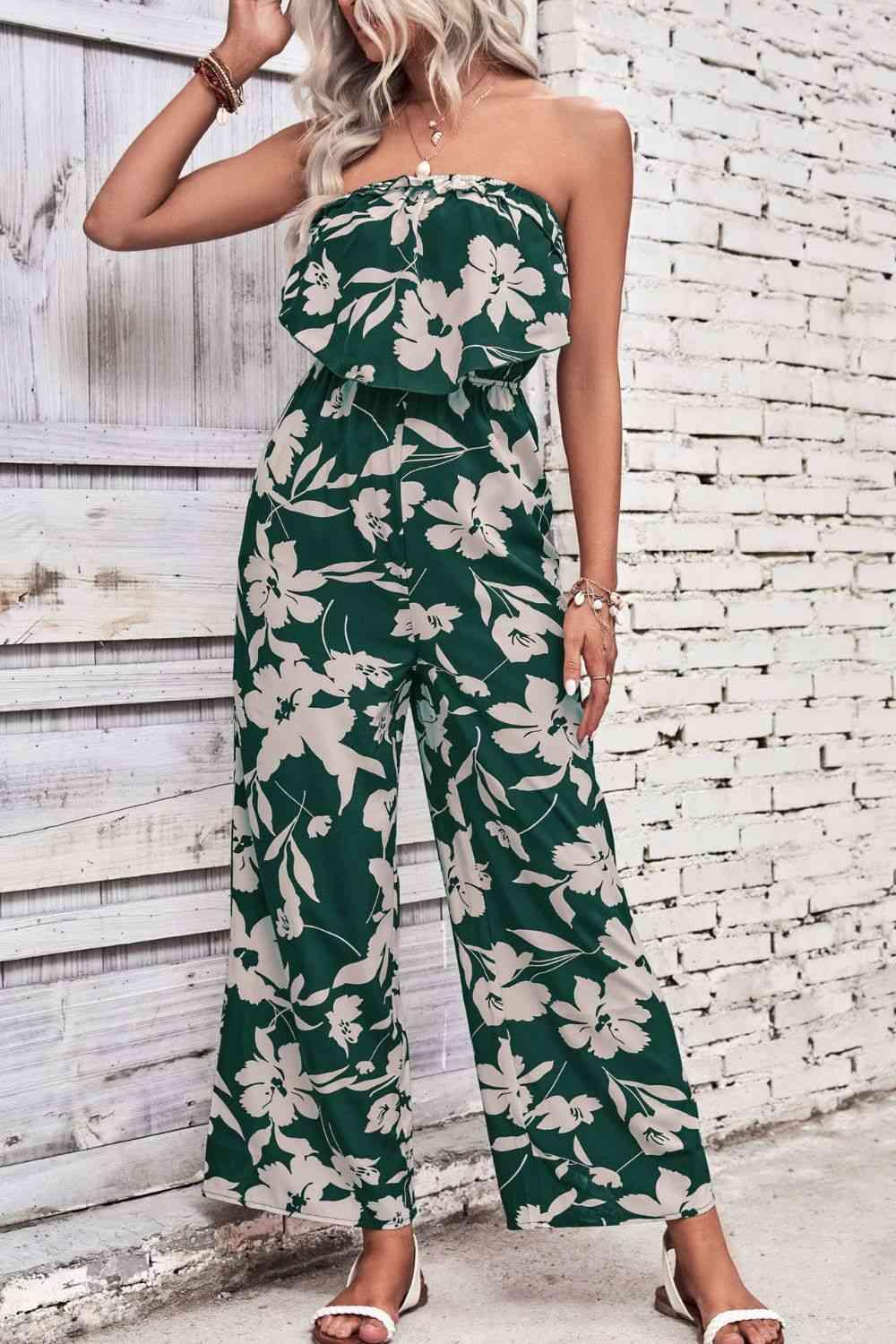 Floral Strapless Wide Leg Jumpsuit - Jumpsuit