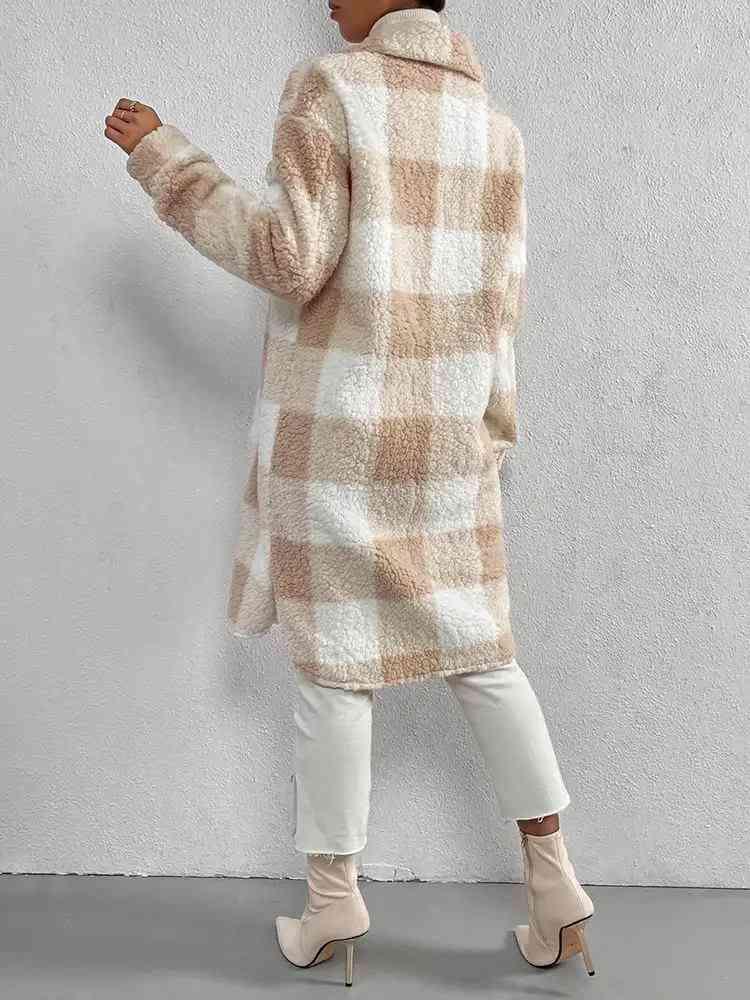 Plaid Button Down Fleece Coat - Coat