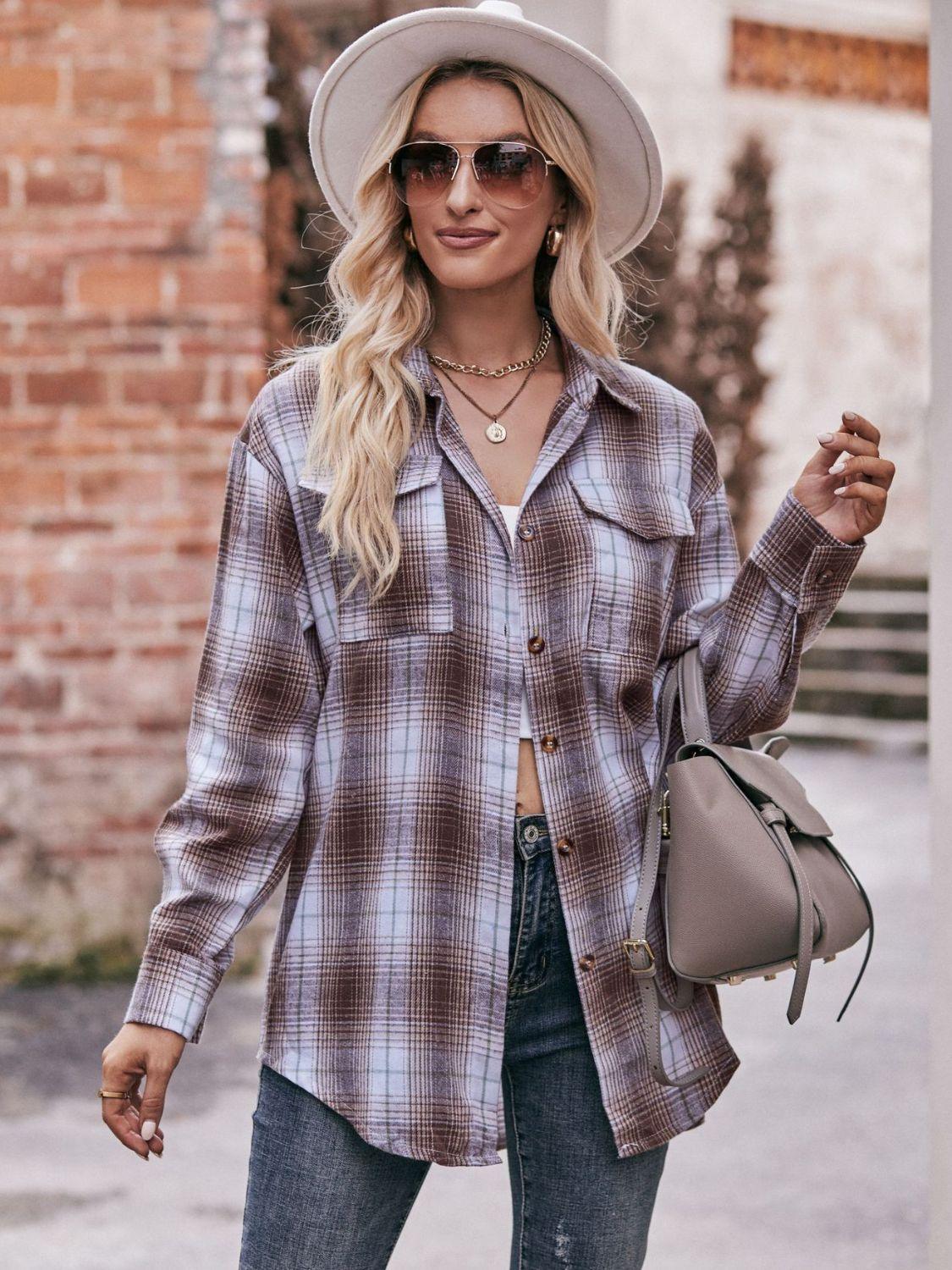 Plaid Dropped Shoulder Longline Oversized Shirt - Shirt