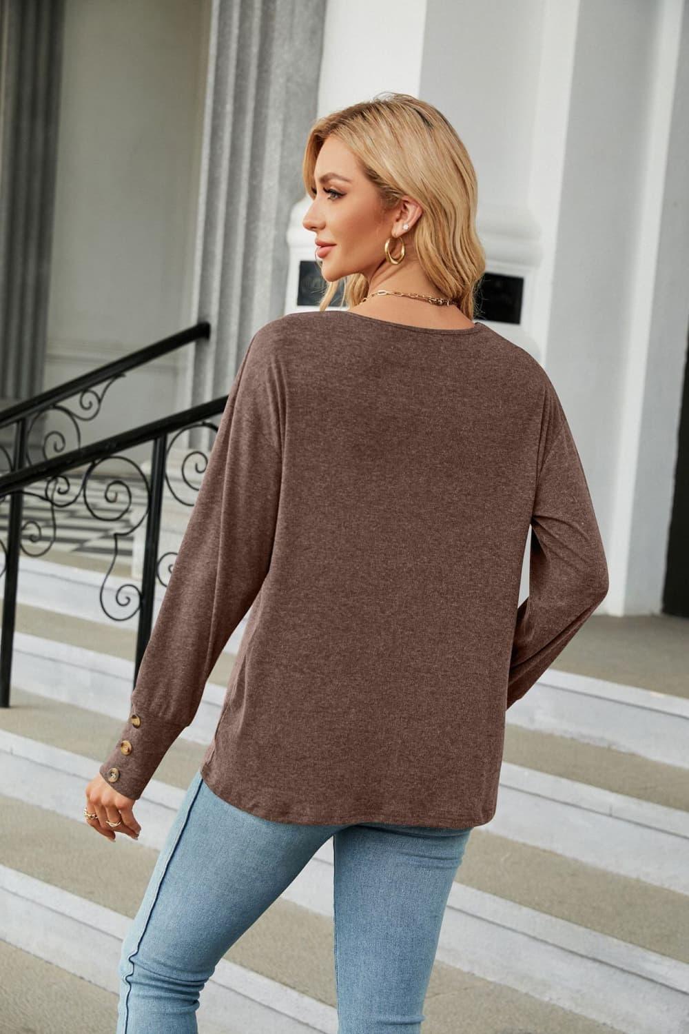 V-Neck Long Sleeve Top - Top